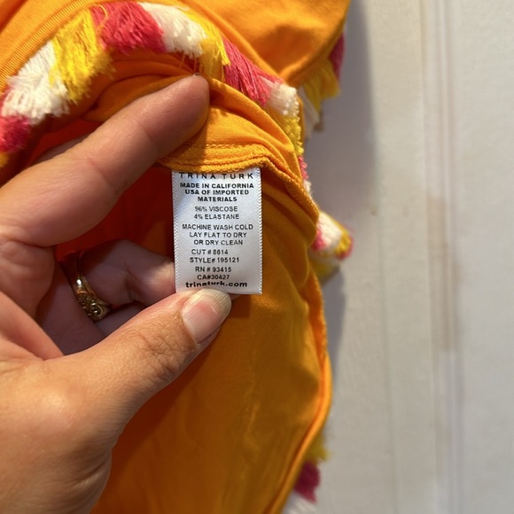 Trina Turk Delfino Orange Oversized Fringe Poncho Top XS/S - Picture 7 of 7